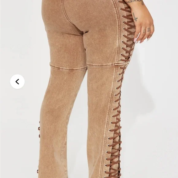 Boutique Tan Flare Pants with Lace-Up Detail - Picture 7 of 13